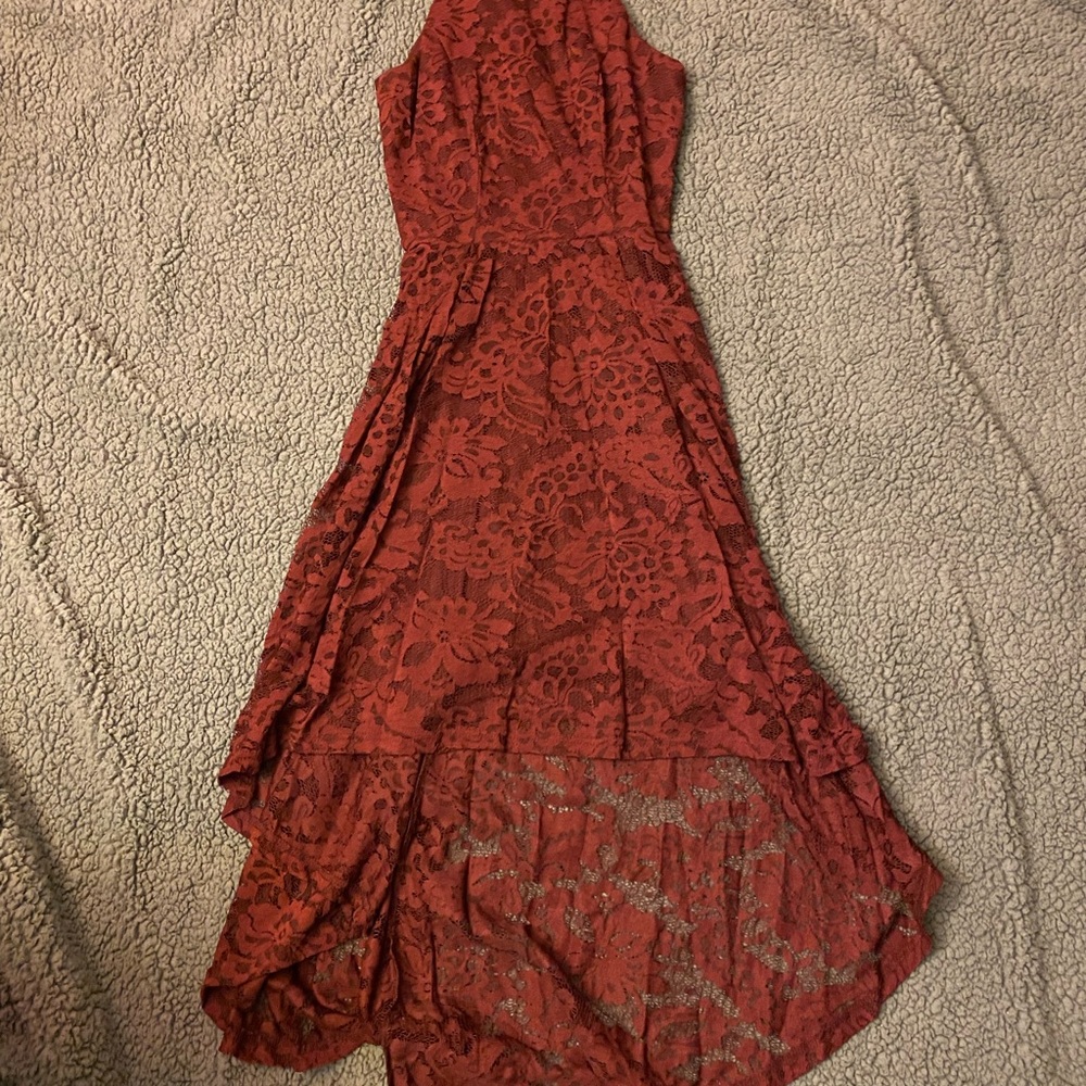 Chic High Low Lace Dress in Deep Red